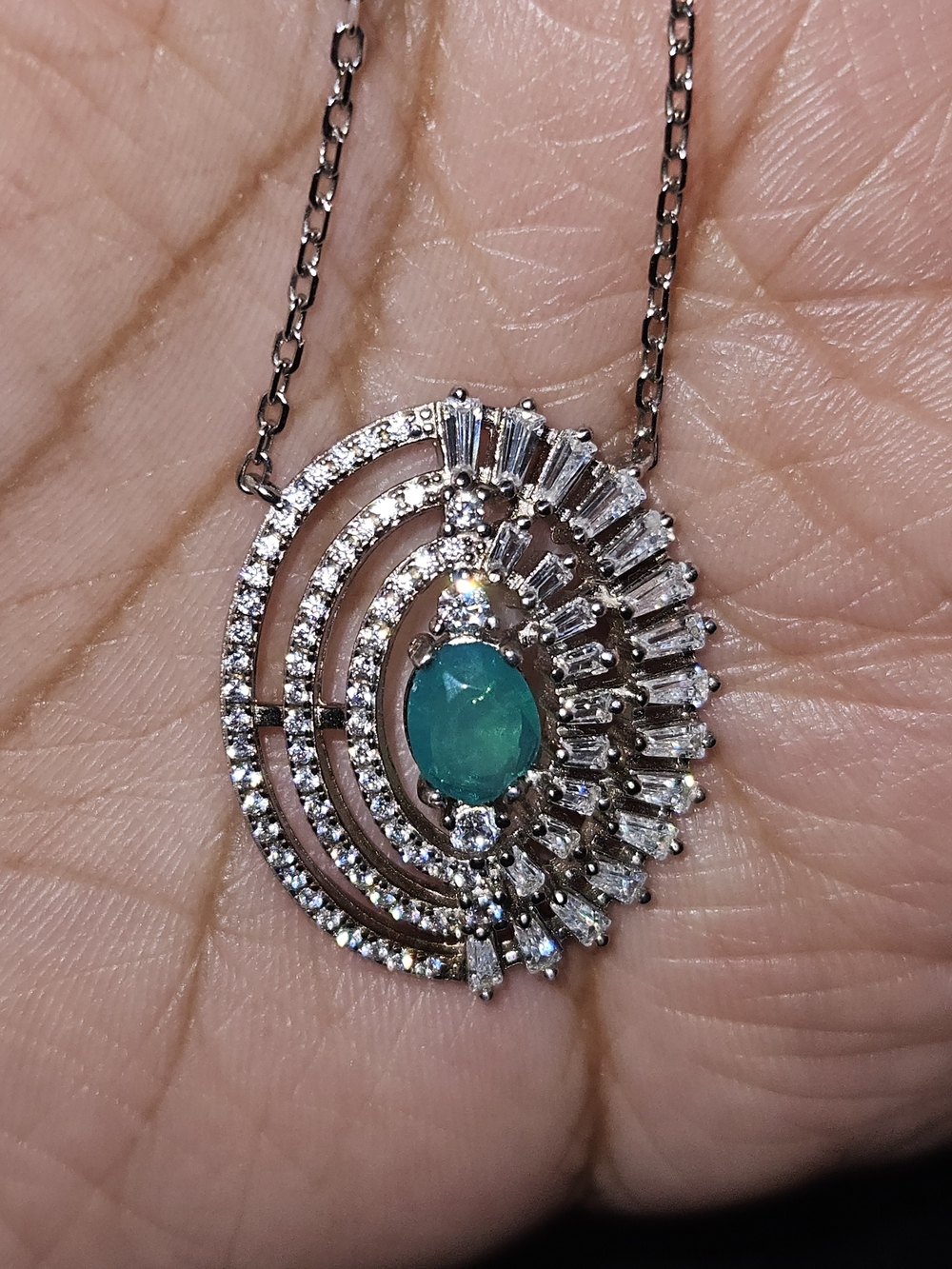 925S Blue Fire Opal Halo Pendant Necklace - Women Jewelry